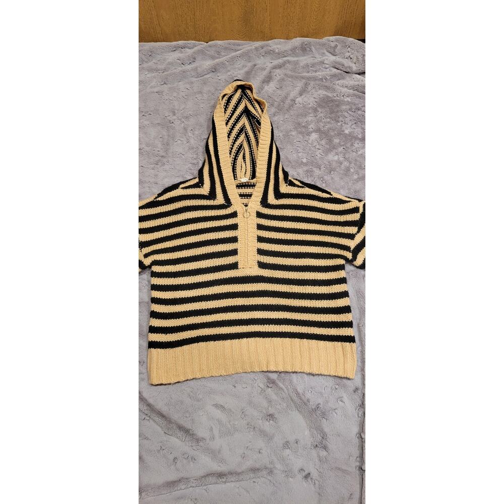 For Love And Lemons Cropped Striped Long Sleeve Elyse Hooded Sweater Tan S Boho